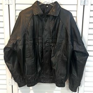 Vintage Black Sheepskin Leather Bomber Jacket